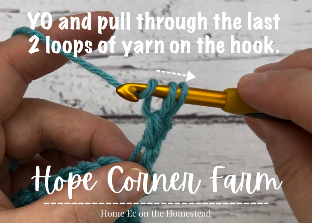 Yarn over and pull through 2 loops on the crochet hook