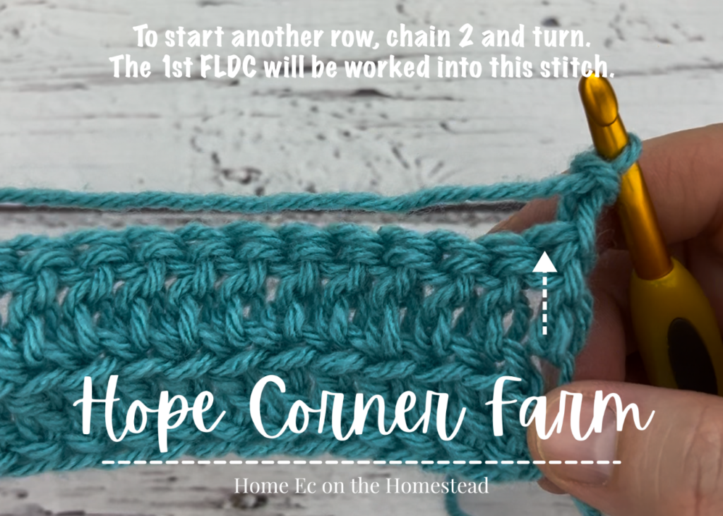 Where to place the 1st front loop double crochet stitch of the next row.