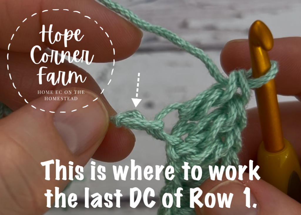 Location of the final crochet stitch of the row