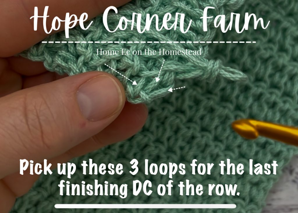 Location of the last DC of the row for the double crochet thermal stitch