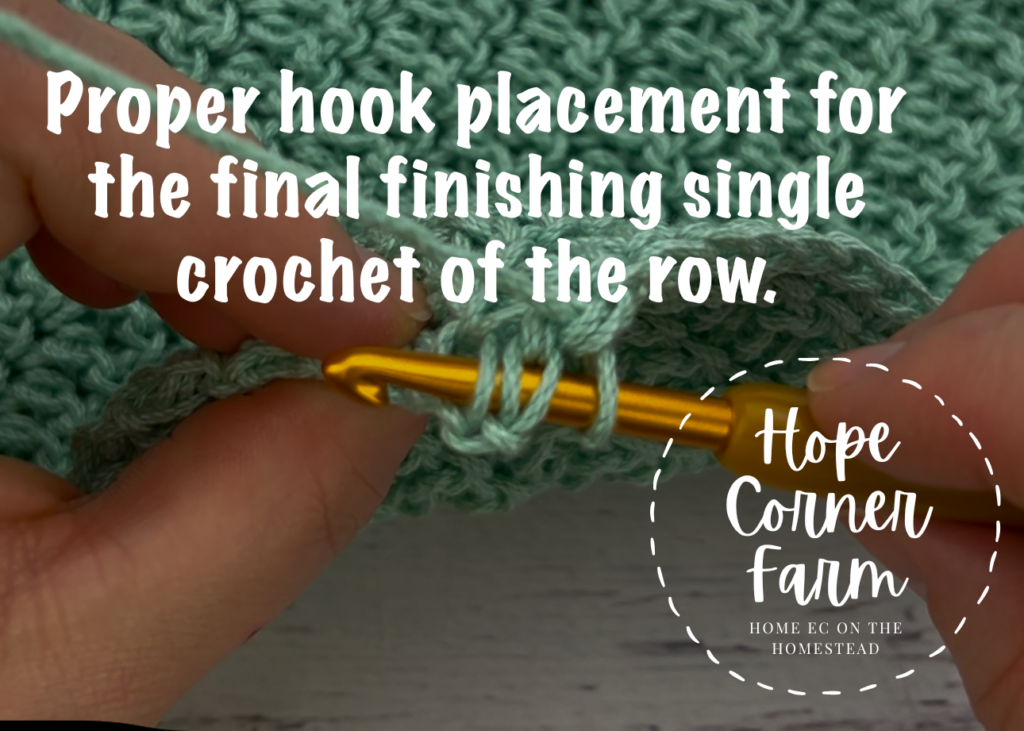 Proper hook placement for the last stitch