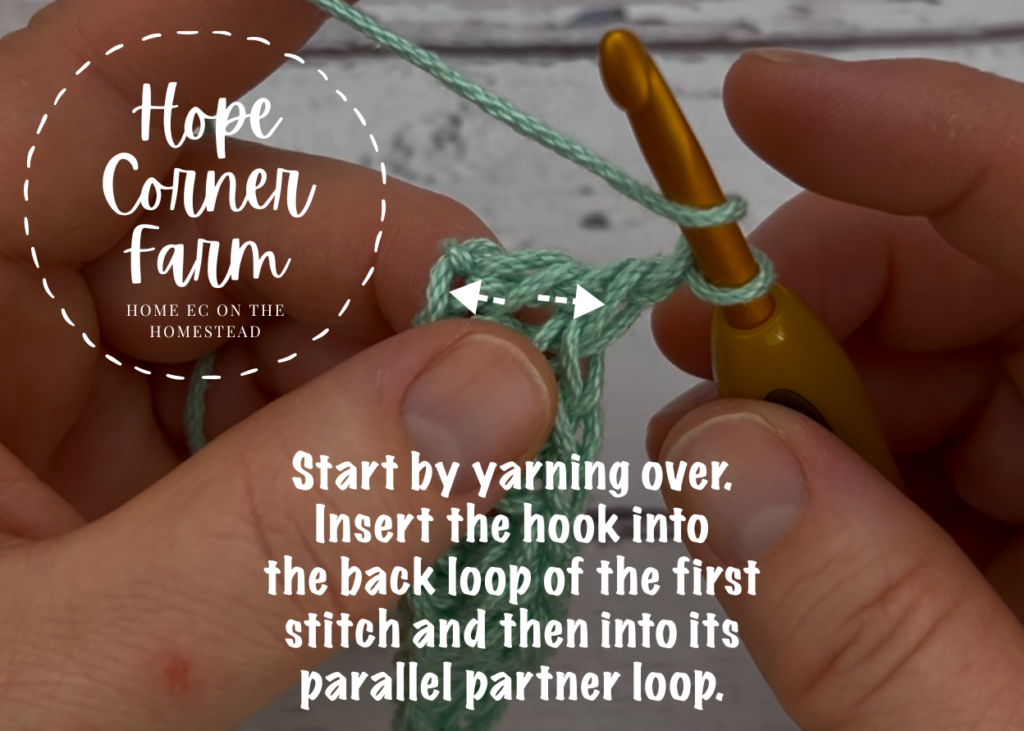 Begin by yarning over