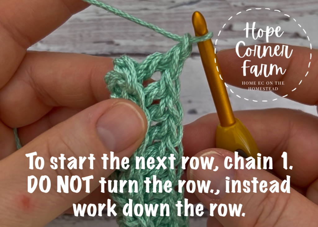 To start the next row of double crochet thermal stitches, chain 1