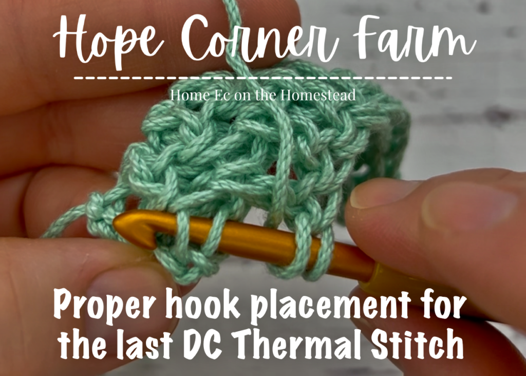 Proper hook placement for the last stitch of the row of crochet