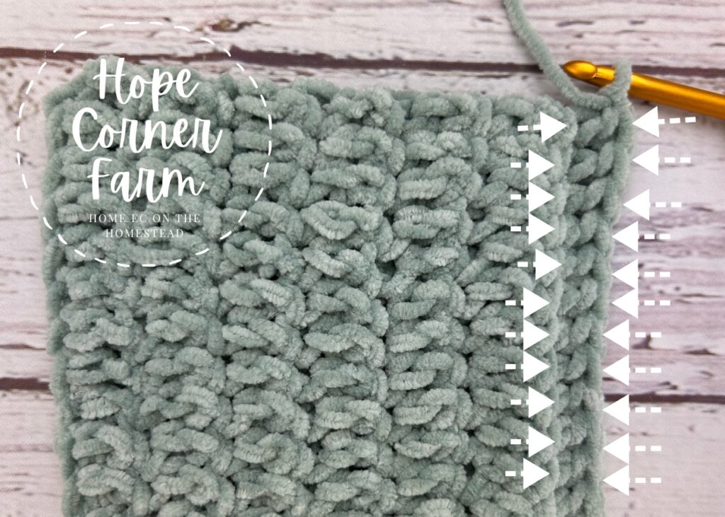 Where to work the crochet stitches for the row