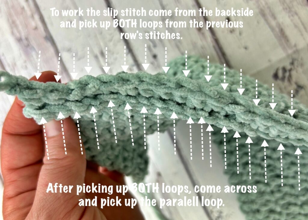 What loops to work the crochet slip stitch into