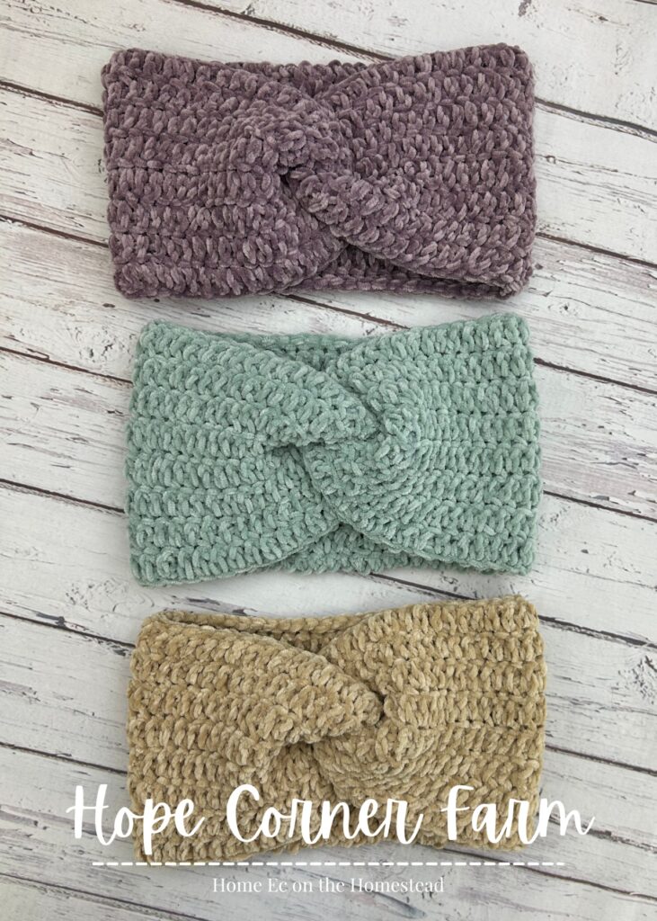 Velvet Thermal Twist Crochet Headband pattern