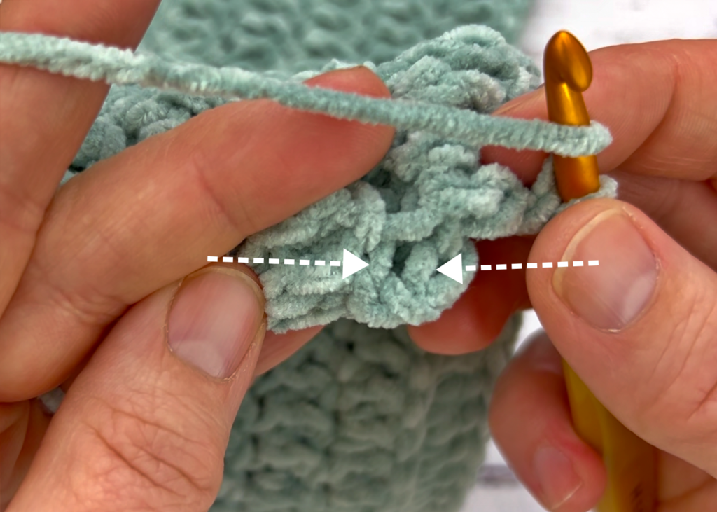 Where to work the final crochet stitch of the row