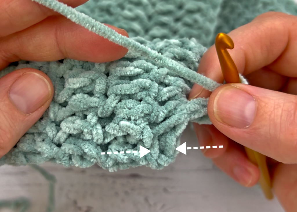 The final crochet stitch placement for the row