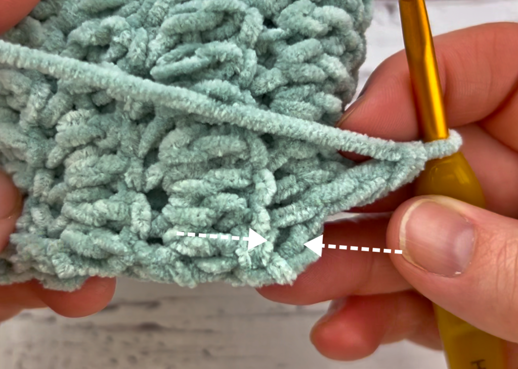 Where to work the final crochet stitch of the row