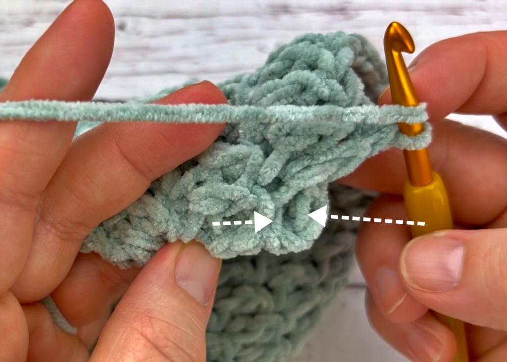 Where to work the final crochet stitch of the row