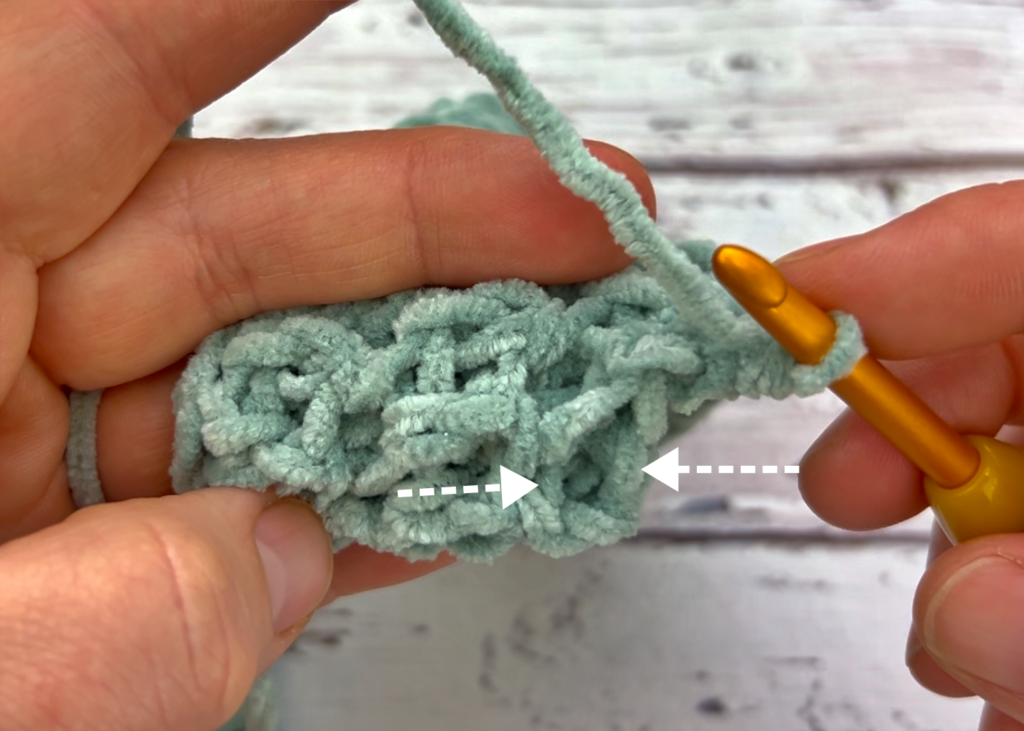 Final crochet stitch placement for the row