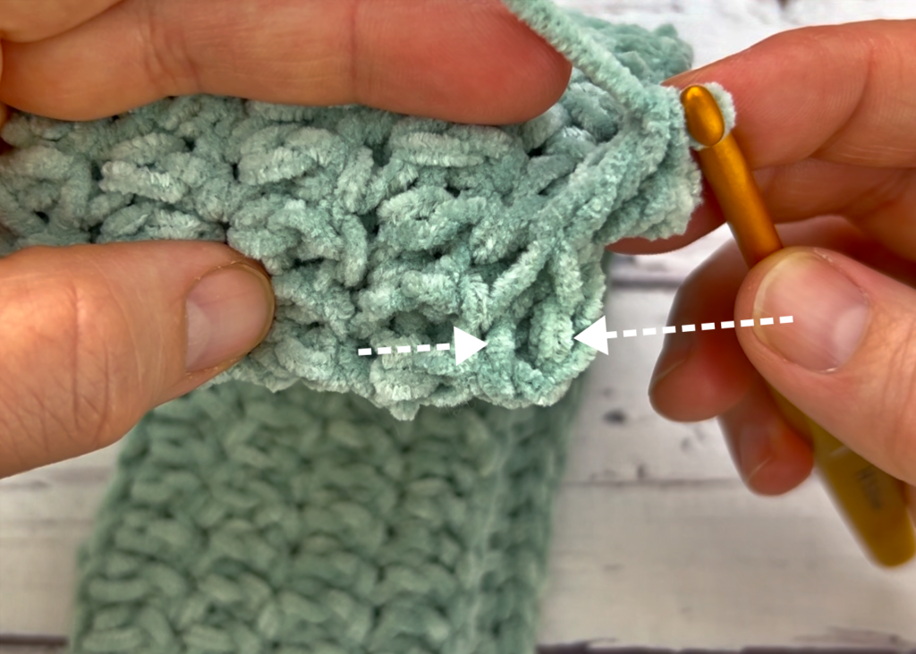 Where to work the final crochet stitch of the row