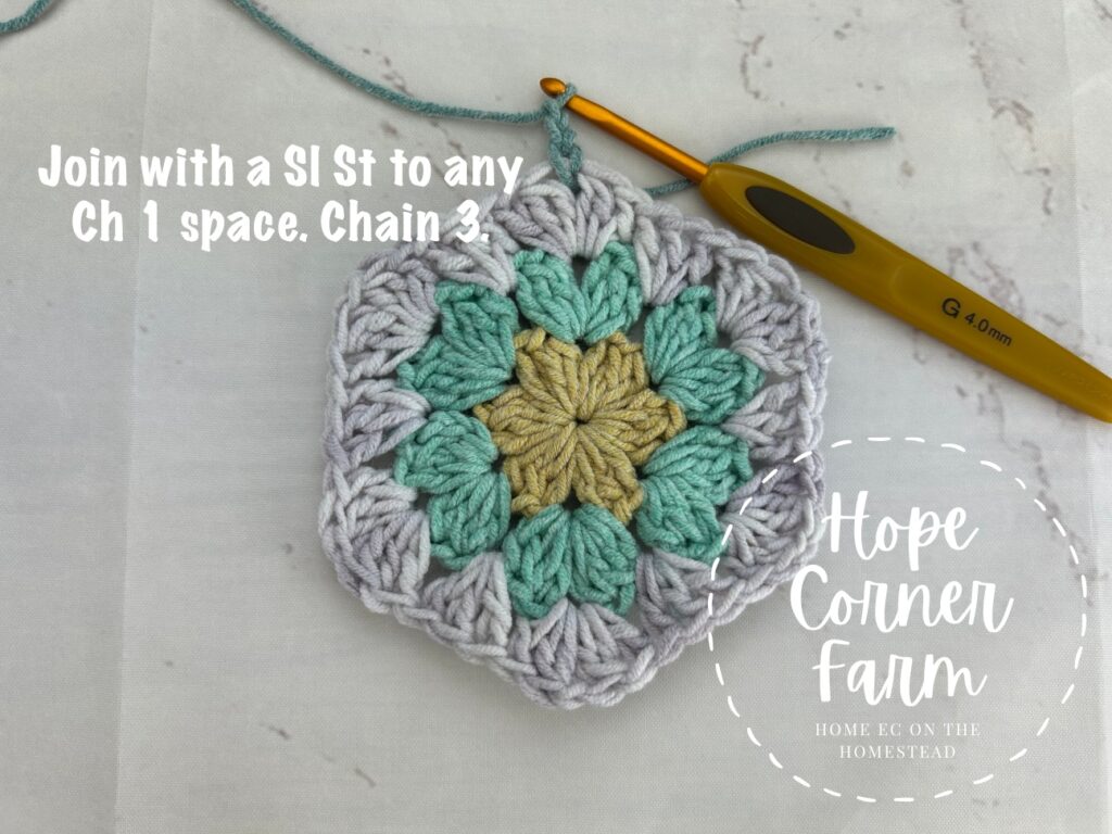 in any chain 1 space slip stitch with new color and chain 3