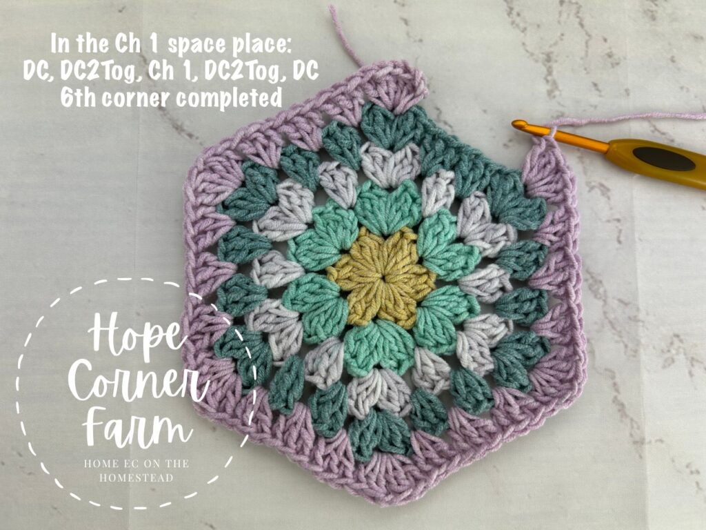 6th corner of the big crochet hexagon