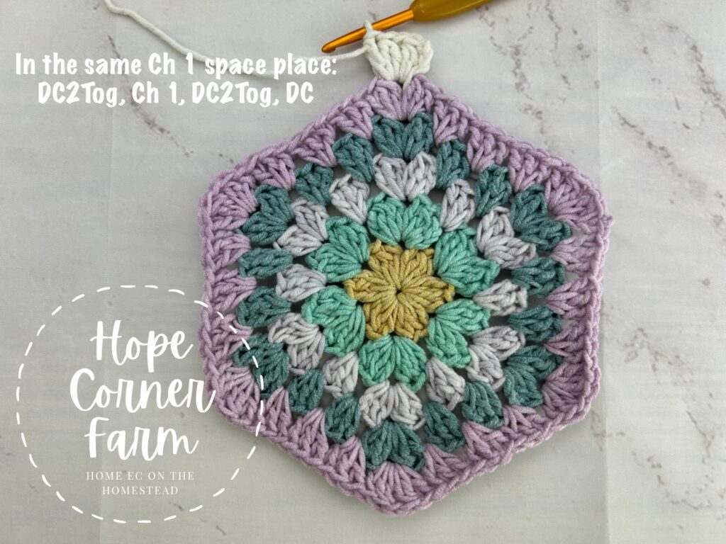 creating the first corner of the crochet hexagon