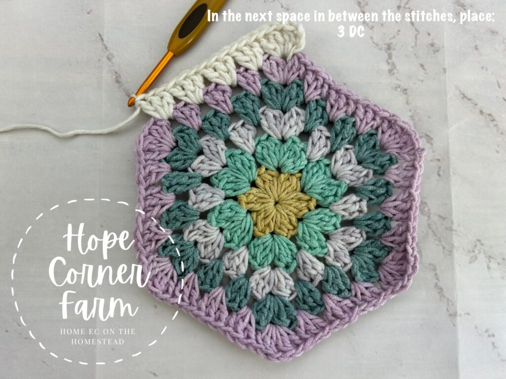 first side of the crochet hexagon