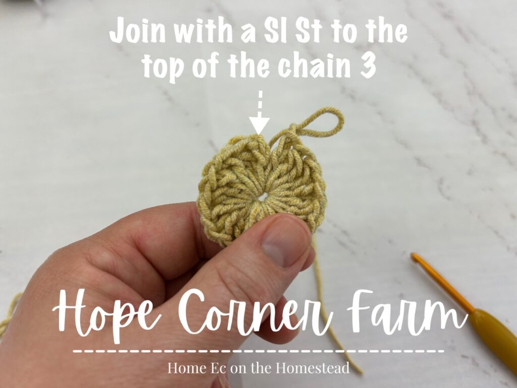 closing the round of crochet