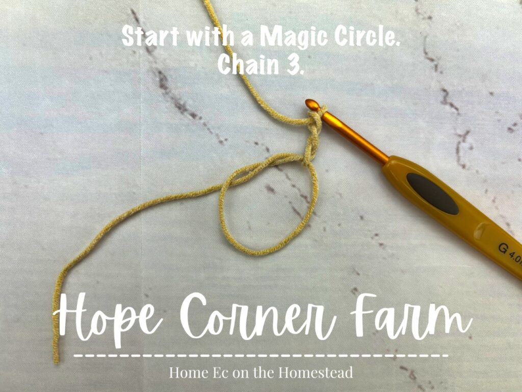 crochet magic circle and chain 3