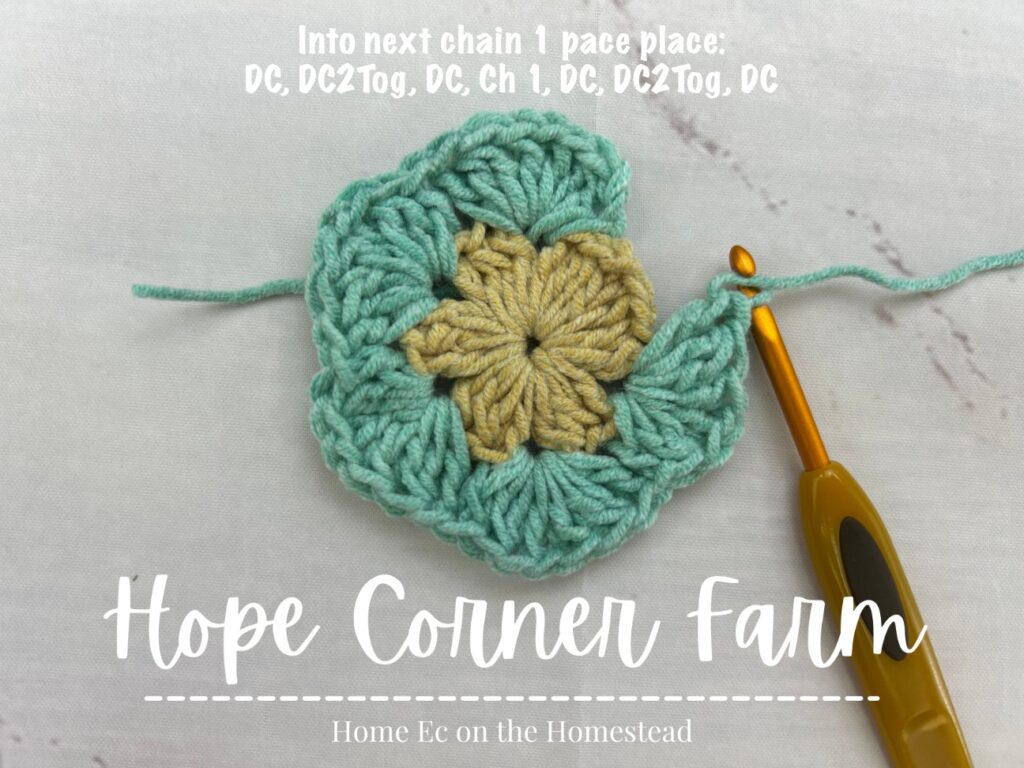 5th corner of the crochet granny hexagon
