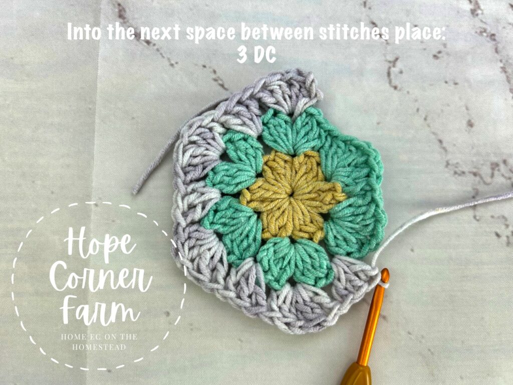 3 dc in the next space of crochet