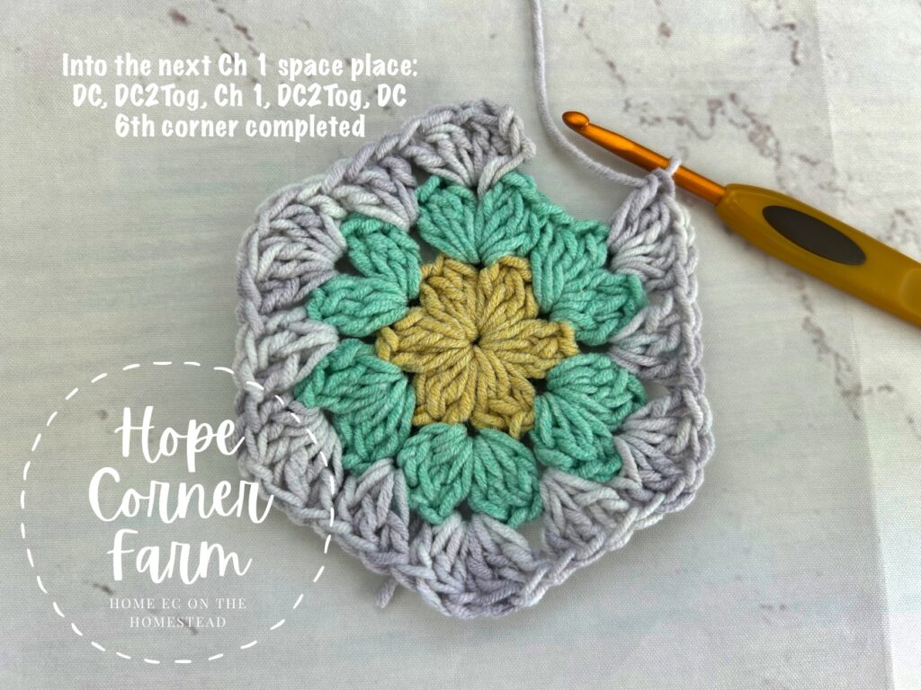 completed 6th corner of the granny hexagon