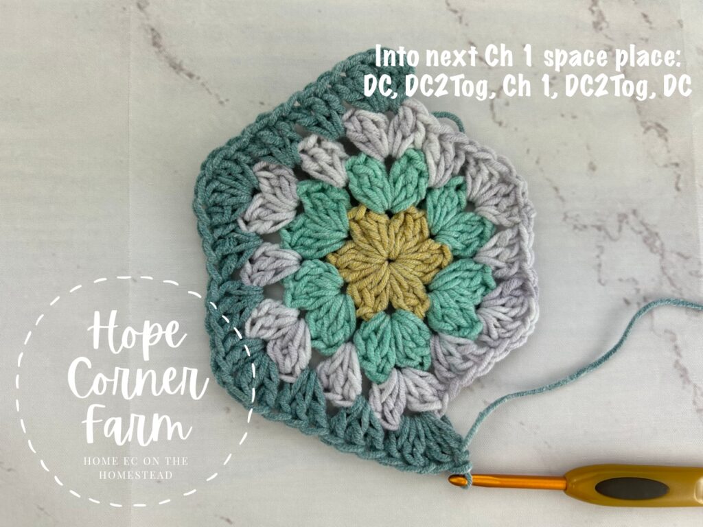 4th corner of the crochet hexagon completed