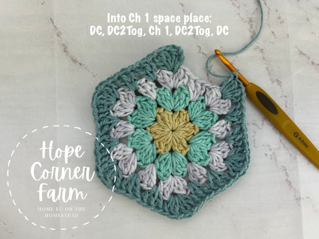 completed corner 6 of the crochet granny hexagon