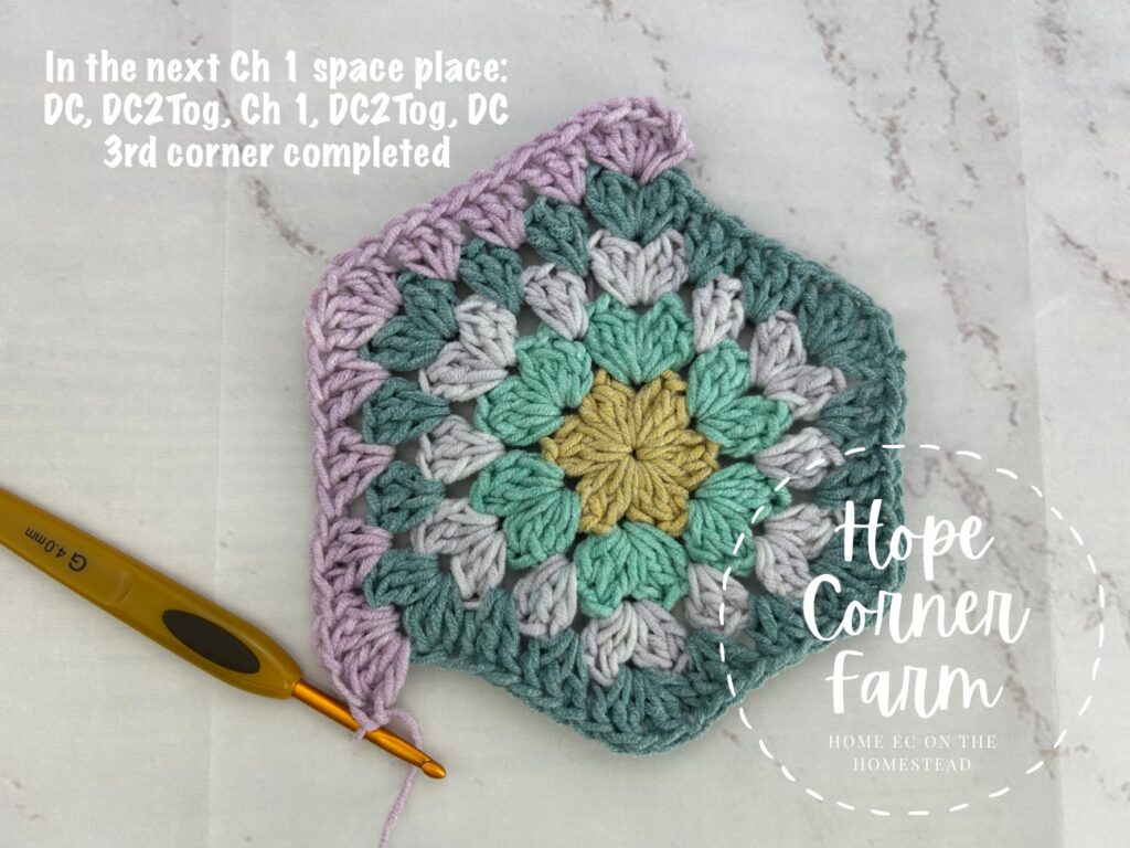 3rd corner of the big crochet granny hexagon