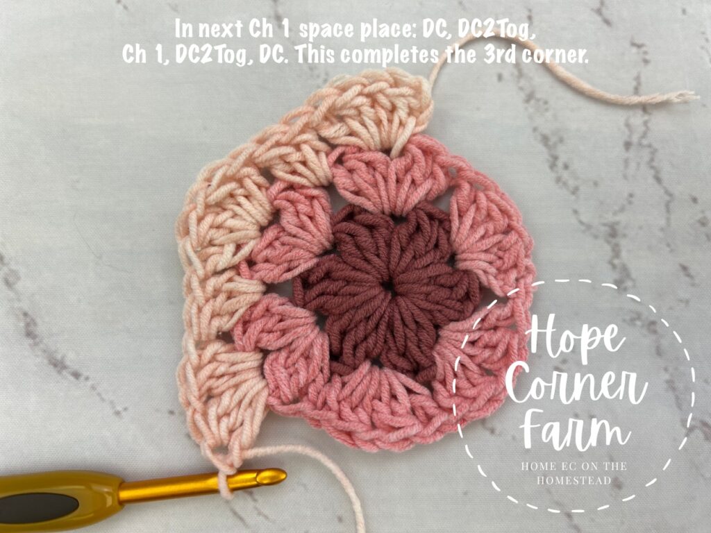 3rd corner of the Crochet Ombre Granny Hexagon completed