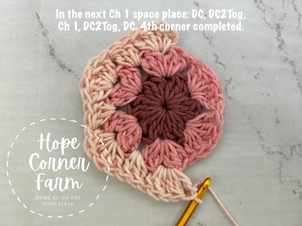 4th Corner of the Easy Ombre Granny Hexagon Crochet Pattern completed