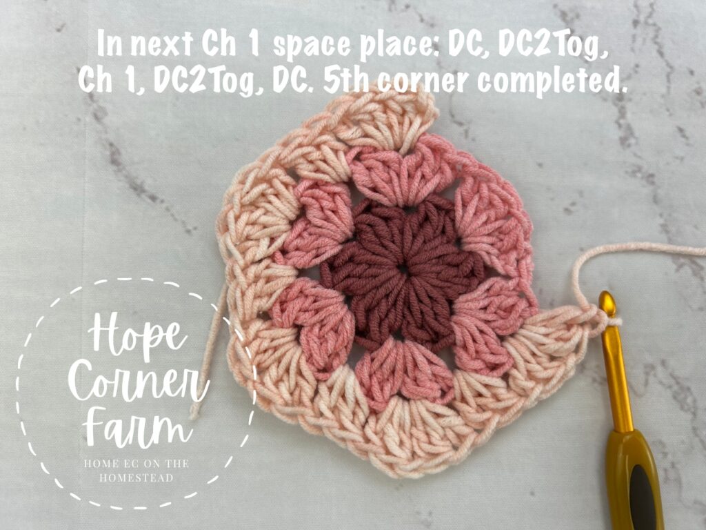 5th corner of the Crochet Ombre Granny Hexagon