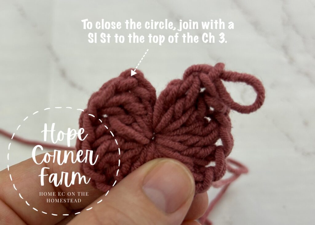 Close the Magic Circle by joining with a slip stitch to the top of the chain 3