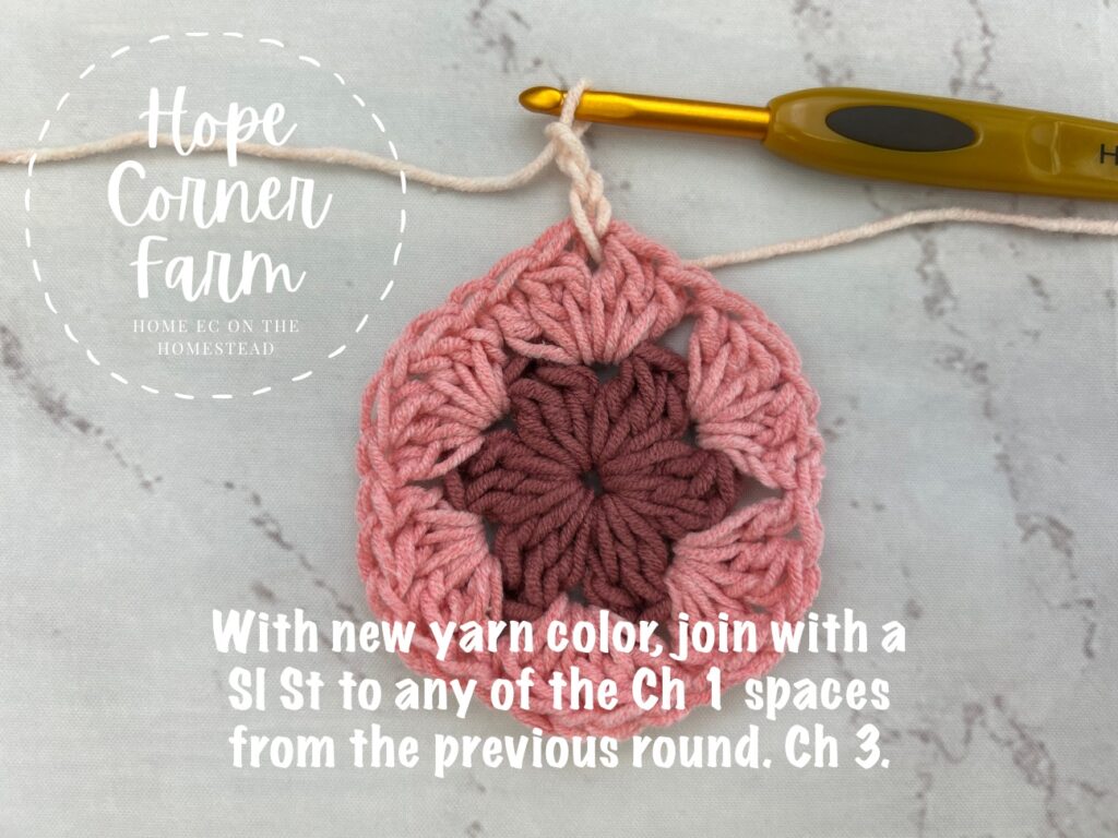 Begin Round 3 of crochet by chaining 3