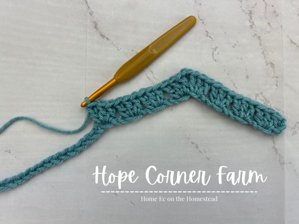 4th set of 3 double crochet stitches