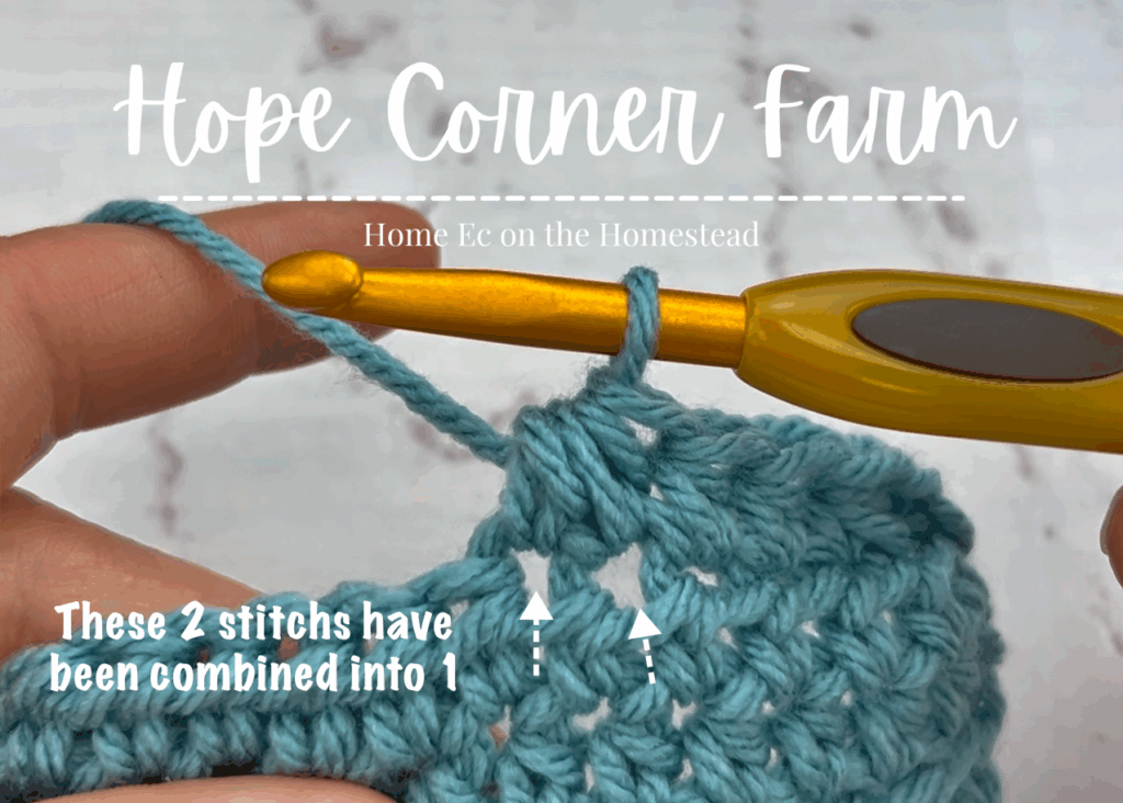 1 completed Half Double Crochet 2 Together Stitch