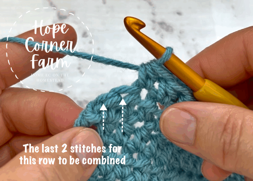 Where to half double crochet 2 together