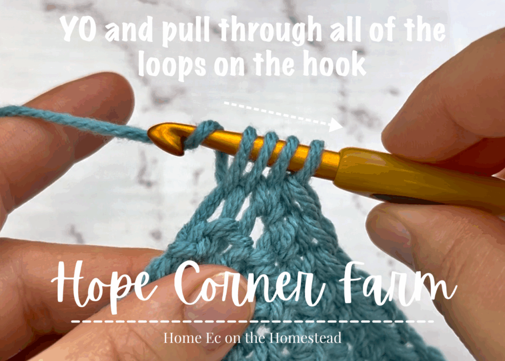 Yarn Over and pull through all of the loops on the crochet hook