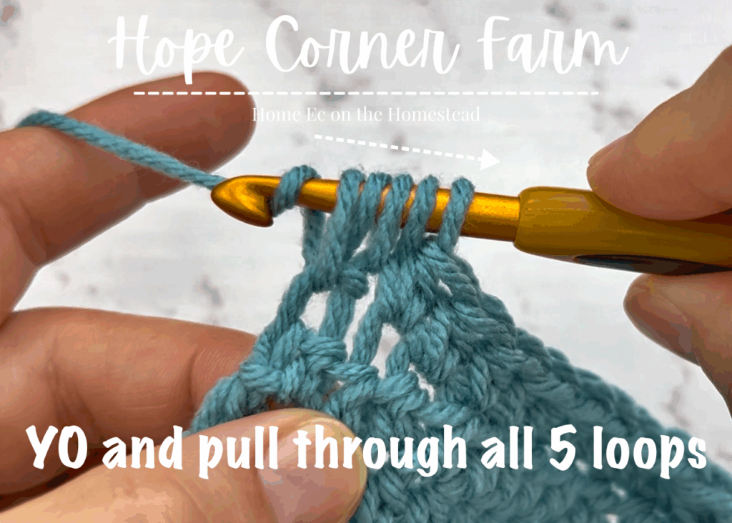 Yarn Over and pull through all 5 loops of yarn on the hook