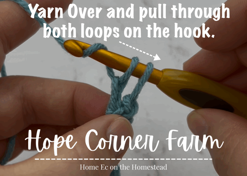 Yarn over and pull through both loops on the crochet hook