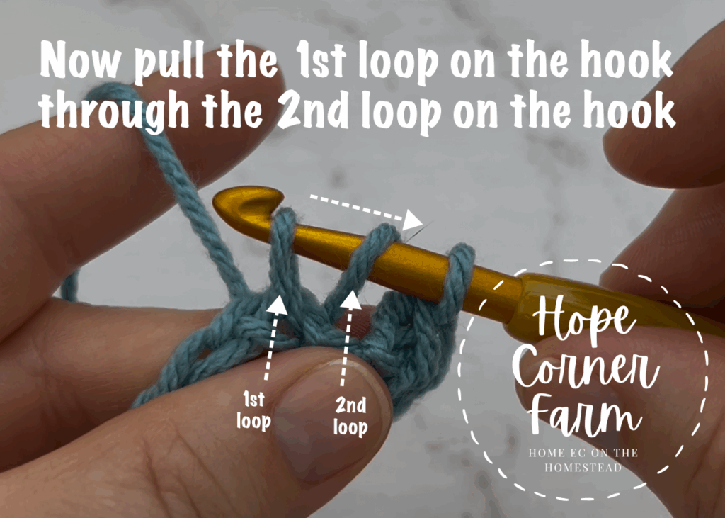 Pull the 1st loop through the 2nd loop