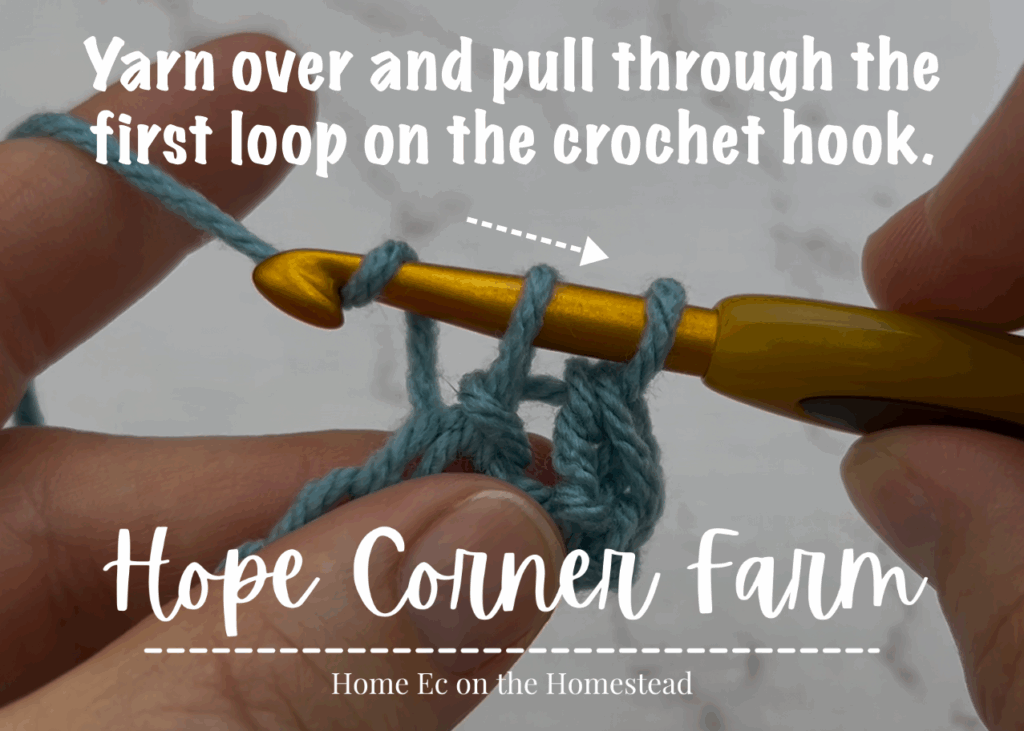Yarn over and pull through the 1st loop on the crochet hook