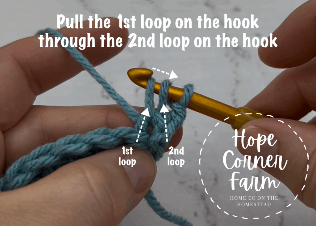 Pull the 1st loop on the hook through the 2nd loop on the hook