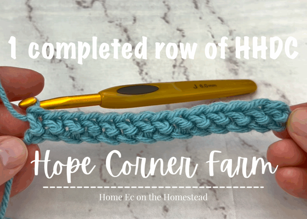 1 completed row of herringbone half double crochet stitches