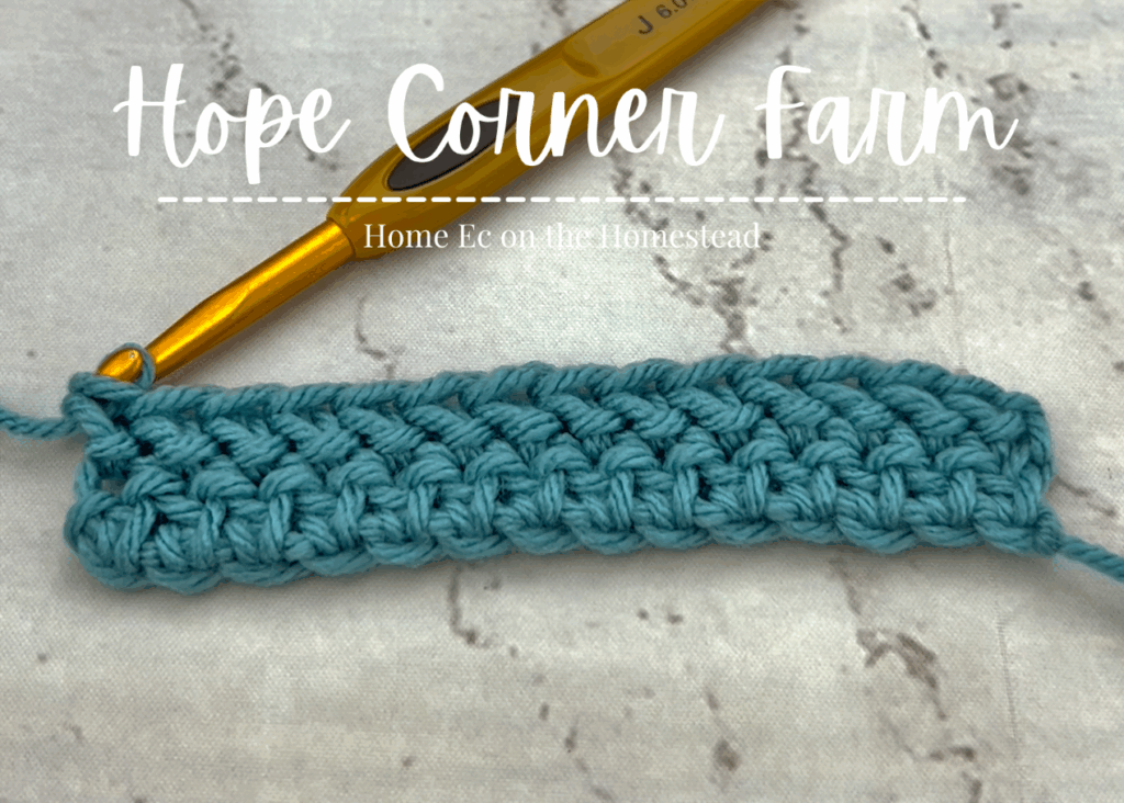 Completed Row 2 of the Herringbone Half Double Crochet Stitches