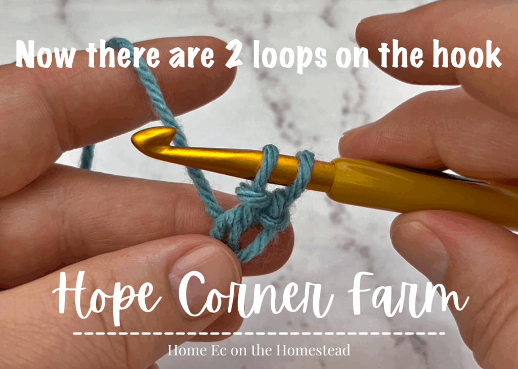 2 loops of yarn on the crochet hook
