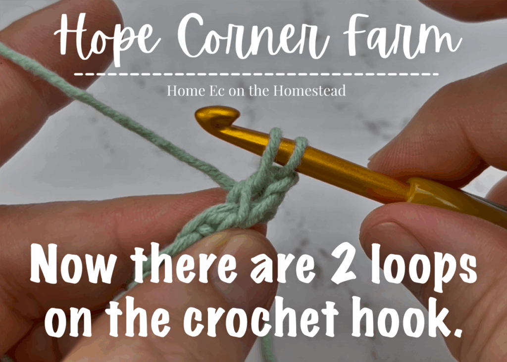 2 loops of yarn on the crochet hook