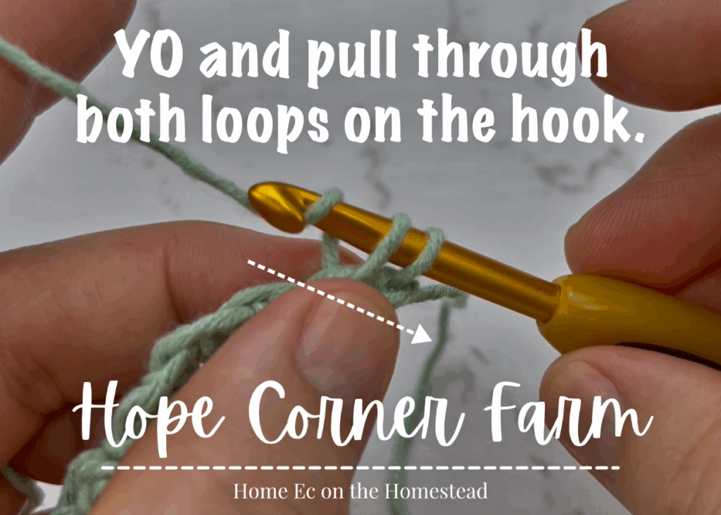 Yarn over and pull through both loops on the crochet hook