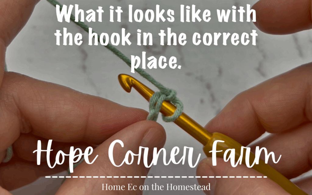 Correct crochet hook placement