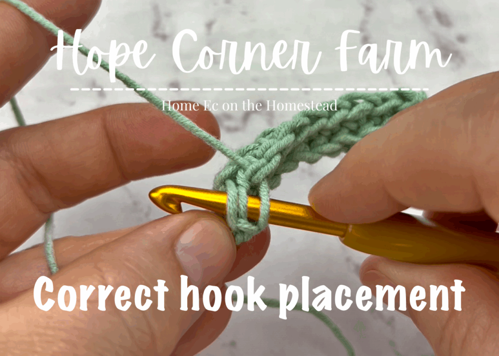 correct crochet hook placement for the final thermal single crochet stitch
